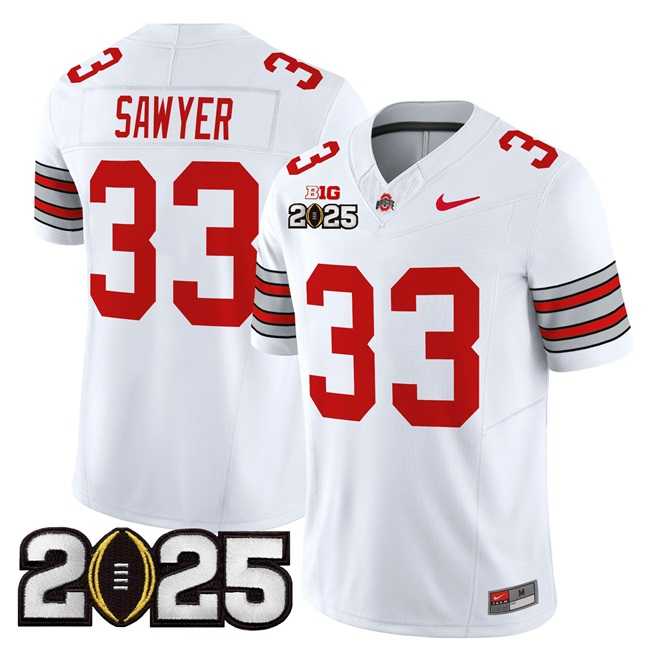 Mens Ohio State Buckeyes #33 Jack Sawyer White 2025 CFP Final Patch F.U.S.E. Vapor Limited Stitched Jersey Dzhi